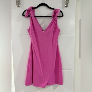 Susana Monaco Hot Pink Tie-Shoulder V-Neck Midi Dress